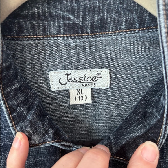 Women’s Vintage Jessica Mandarin Collar Military Style Brass Tone Buttons Denim - Picture 3 of 15